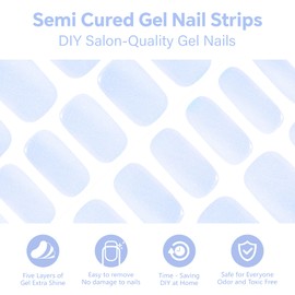 SEMINCA Semi Cured Gel Nail Strips-Easy Grip Semi-Gel Stickers Starter Kit,18 Size Nail Strips Salon-Quality,Long Lasting,Easy On & Off(Blue Aurora)