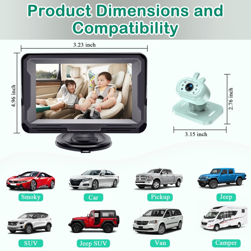 AMTIFO Baby Car Camera with 4.3’’ Wired Display:1080P HD Rear-Facing