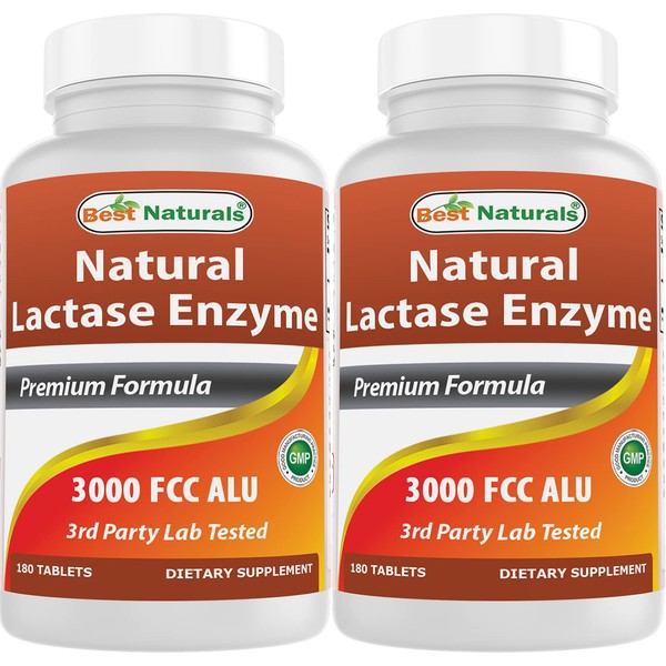 Best Naturals, Fast Acting Lactase Enzyme, 3000 FCC ALU, 180 Tablets (180 Count (Pack of 2))