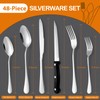 49 Piece Silverware Set with Organizer - Utensil Sets Stainless