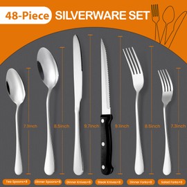 49 Piece Silverware Set with Organizer - Utensil Sets Stainless Steel Cutlery Set for 8, Mirror Finished Flatware Spoons and Forks with Steak Knives, Dishwasher Safe, Rust-proof