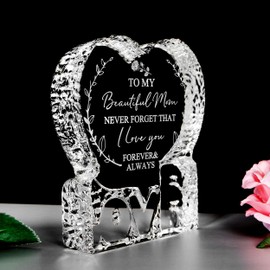 Engraved Heart-shaped Crystal Gifts For Mom, Custom Crystal Plaque Mother's Day Birthday Christmas Gifts For Beautiful Mom