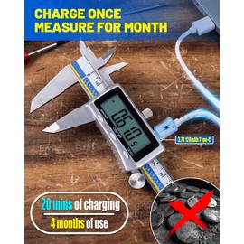 Digital Caliper with USB-C Charging, 6" Stainless Steel Digital Caliper Measuring Tool, 4-in-1 Calipers with Large LCD Screen, Micrometer with MM/in/F Conversion for DIY/Household/3D-printing