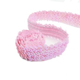 Yurosiay 5 Yards x 3 cm Elastic Sequin Trim, 3 Rows, Shiny Wide Sequin Ribbon, Colourful Sequin Trim, Sequin Ribbon for Sewing, Stretch Glitter Decorative Ribbon for DIY Crafts, Pink