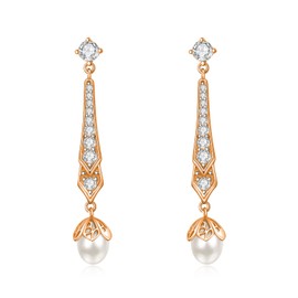 Rose Gold Chandelier Earrings Sterling Silver Wedding Earrings for Women Long Pearl Earrings Dangle Pearl Earrings Gift for Women, Sterling Silver, Pearl