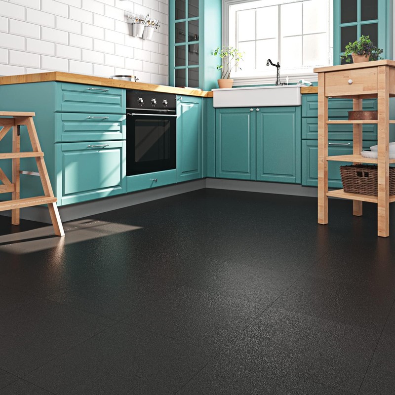 Livelynine Solid Black Vinyl Flooring 16-Pack 12x12 Inch Bathroom Peel
