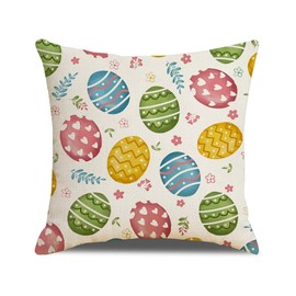 HLCYGJIN Easter Pillow Covers 18x18 inch Happy Easter Eggs Throw Pillow Covers Eggs Spring Cushion Case for Sofa Couch Bedroom Holiday Festivals Home Decor 21