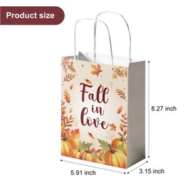 Pezutoi 20Pcs Fall in Love Gift Bags with Handles Autumn Party Favor Bags Pumpkin Maple Leaf Kraft Candy Bags for Thanksgiving Bridal Shower Party Favors