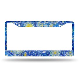 Beabes Starry Night Painting License Plate Frame Blue Sky Car Frames, License Plates Holder， Art Artwork License Plate Aluminum Metal Frames for Women Men Auto Decoration