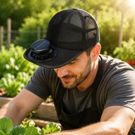 Solar & USB Rechargeable Fan Baseball Cap, 3-Speed Mesh Cooling Hat