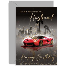 Old English Co. Special Birthday Card for Husband - Red Sportscar Husband Happy Birthday Greeting Card - Sports Car Card for Him - Stylish Male Birthday Cards - 30th 40th 50th 60th | Blank Inside