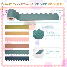 aleawol 6 Rolls Colorful Classroom Borders 196.8 ft Display Borders, Scalloped Bulletin Board Trim Boards Board Decor, Macaroon Color for Classroom Chalkboard Desk Locker Poster Board