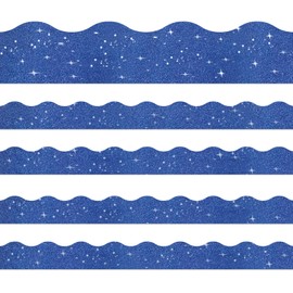 60PT Shine Scalloped Bulletin Board Border- Blue Bulletin Board Border, Shiny Blue Trim Decorative Roll for Classroom, School, Office, Home