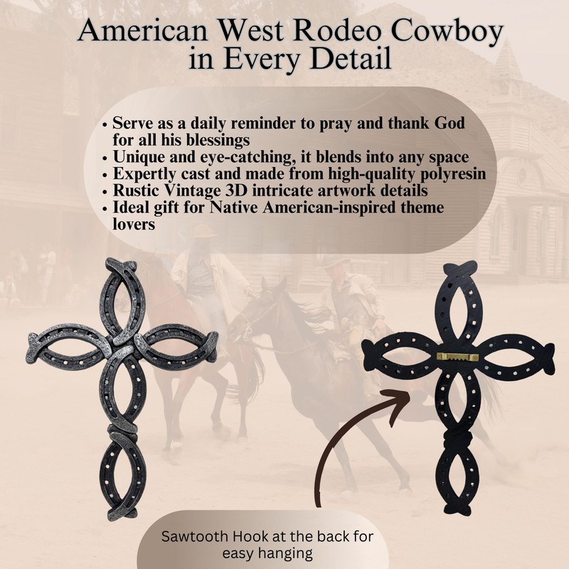 BestGiftEver Rustic Wall Cross with Horseshoe Western Design - Spiritual
