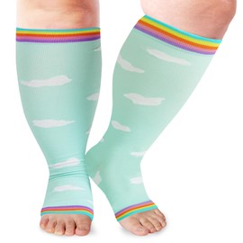 LOUSGUTA Open Toe Plus Size Compression Socks for Women & Men 15-20 mmhg Toeless Wide Calf Compression Support Knee Socks
