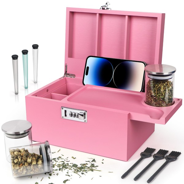 TISEMENT Large Pink Bamboo Box with Combination Lock, Decorative Storage