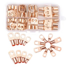 Glvaner Round Terminal Crimp Terminal Splice Terminal Sleeves, 8 Types, Set of 60, Copper Material, Tinned Surface, For Connecting Wires, SC Model 6-6 (10 pcs), 6-8 (10 pcs), 10-6 (10 pcs), 10-8 (10