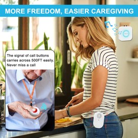 CallToU Wireless Caregiver Pager Waterproof Call Button Vibration Call Button for Elderly at Home Disabled Patient Elderly Monitoring Nurse Calling 2 SOS Call Buttons/Transmitters 500FT 2 Receivers