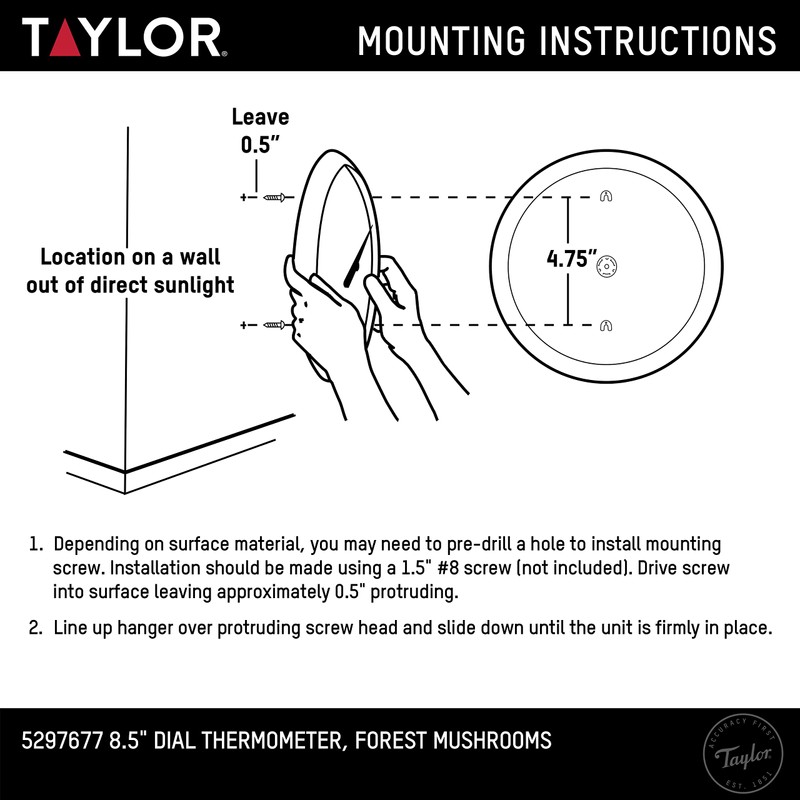 Taylor Forest Mushrooms Indoor Outdoor Dial Thermometer, Wireless Thermometer with