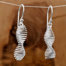 Silverly Women's 925 Sterling Silver Spiral Twist Helix DNA Dangle Earrings
