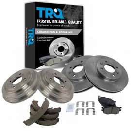 TRQ Front & Rear Ceramic Pads Rotors Drums & Brake Shoe Kit Set for 2006-2011 Hyundai Accent / 2006-2011 Kia Rio