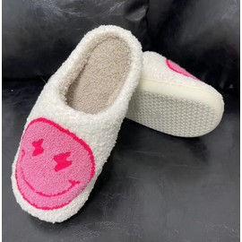 Women's Men's Happy Screw Lightning Happy Face Slippers Love heart-shaped slippers cat slippers Retro Leopard Print Happy Face Memory Foam Soft Plush Slippers Warm Anti-Slip Home Shoes Pink 39-40