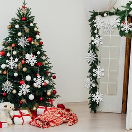 CCUCKY White Snowflake Ornaments Christmas Tree Hanging Decorations 9 Pieces,Glitter Snowflake Pendants for Christmas Party Window Home Decoration