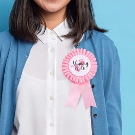 Mom to be Tinplate Badge Pin - Baby Shower Button New Mom Gifts Gender Reveals Party Baby Girl Pink Rosette Button Baby Celebration (Pink)