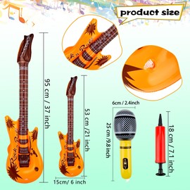 38 Pack Inflatable Rock Star Toy Set includes 18 Pcs Inflatable Guitar and 18 Pcs Blow up Microphone Bulk and 2 Pcs Air Pump for Musical Concert Themed Party