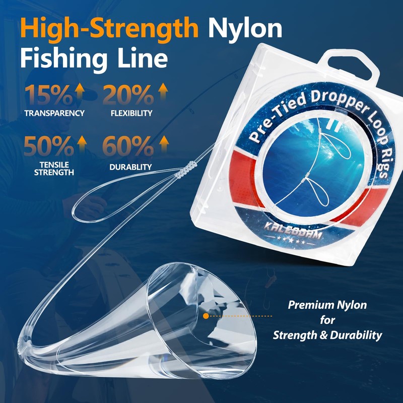 100knots Pre-Tied Dropper Loop Fishing Rig, Fishing Line Spool, 18"