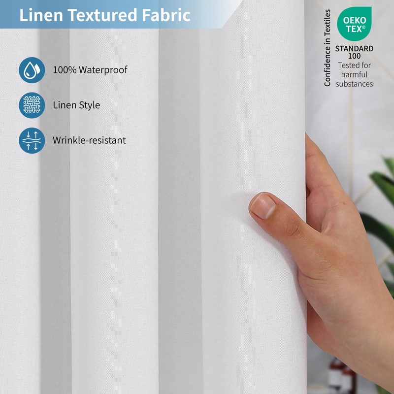 THAIGEE 2-in-1 Waterproof Fabric Shower Curtain or Liner,Linen Textured,Breathable TPU