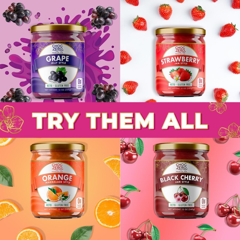 ChocZero Raspberry Jam Preserves, No Added Sugar, Keto Fruit Spread,