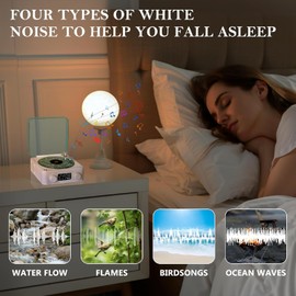 Jiawu Waves Bluetooth Speaker, Vintage Record Player Style with Adjustable Ambient Light, Ocean Sound White Noise, 3-in-1 Wireless Speaker with Night Light and Time Display, White