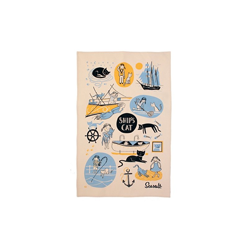 SeaSalt Ships Cat and First Mate Cotton Tea Towel
