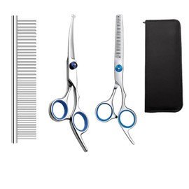 Dog Grooming Scissors Kit, 3 in 1 Professional Dog Grooming Scissors,Dog Shears Set,Incude Thinning,Curved Grooming Scissors and Comb for Pets