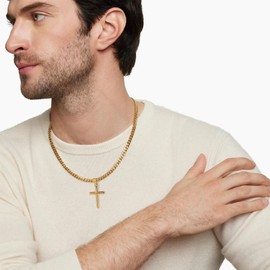 Avotto Gold Cross Necklace for Men Boys Chain 5mm Cuabn Link Chain with Cross Pendant Mens Necklace Jewelry for Him 22inch
