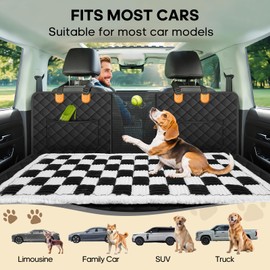 Npetrsnug Pet Bed Mat for Car Backseat Extender, Non-Slip Plaid Dog Bed for Car Back Seat, Soft Flannel Backseat Dog Bed for Cars Trucks and SUVs (Black&White, 24.8x54 inch)