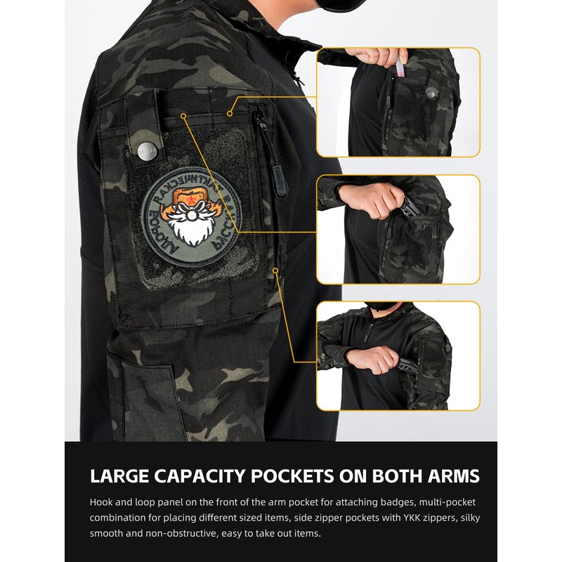 IDOGEAR OUTDOOR Tactical CAMO Shirts 1/4 Zipper Combat Shirts Long