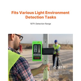 VEVOR Laser Receiver, 197 ft Working Range, Green Laser and Red Beam Detector for Pulsing Line Lasers, Customizable Speaker & Dual LCD Display & Built-In Bubble Level with Clamp for Laser Level