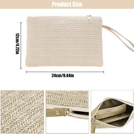 WUYJI Women's Clutches 1 Piece Women's Straw Clutch, Straw Clutch, Beach Bag, Zip Purse, Boho Bag, Purse, Straw Handbag for Women, Girls