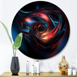 DesignQ Round Metal wall art, Balancing Act Red and Blue Harmony II - Metal Wall Art For Living Room, Round wall decor, Modern Metal Round Art, Large Round Wall Art