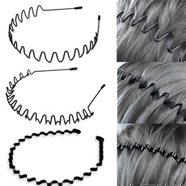 【Less likely to hurt】Headband Men Women Firm Hold Lightweight Anti-slip Coating Free Size Adjustable Comb Type Men's Headband Black Simple Forehead Hair Arrangement Comb, Black