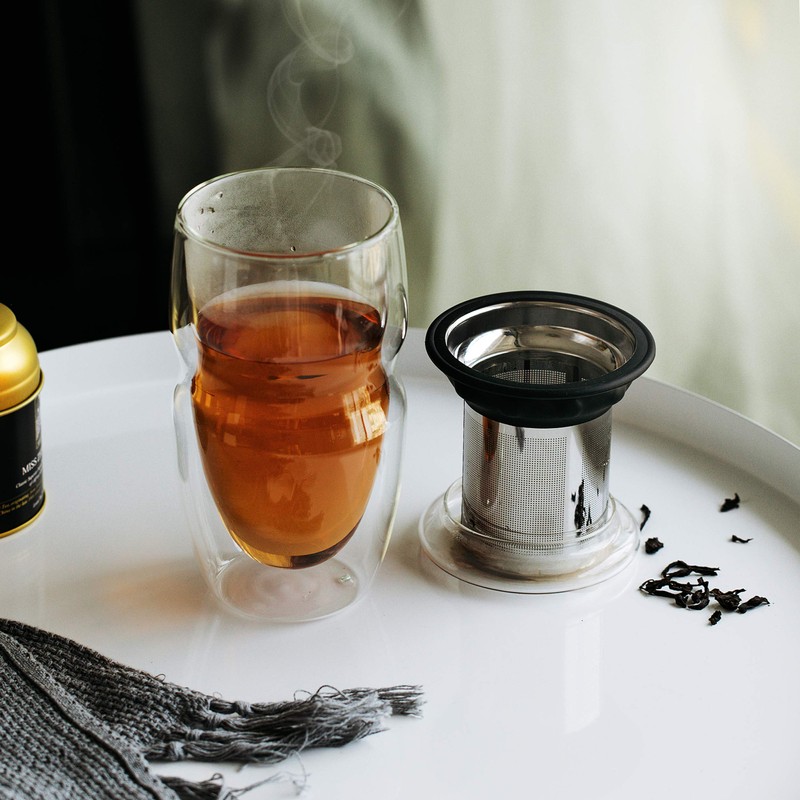 BTaT- Double Wall Glass Tea Cup With Stainless Steel Infuser,