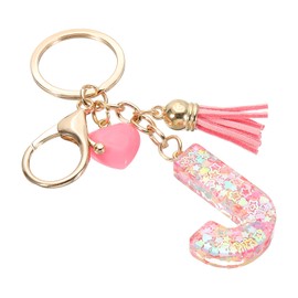 PATIKIL Initial Letter Keychain, Letter J Heart Design Charm with Tassels Decorative Alphabet Pendants for Bag Backpack DIY Craft, Pink