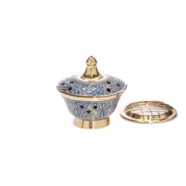 NKlaus 2750 Incense Bowl Painted Brass with Grid Blue Height 7.5 cm Diameter 8 cm 200 g