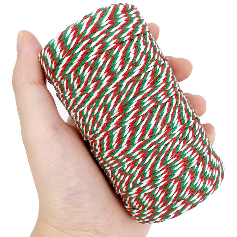 Christmas Twine String Green Red and White Baker String, 2mm,100m,