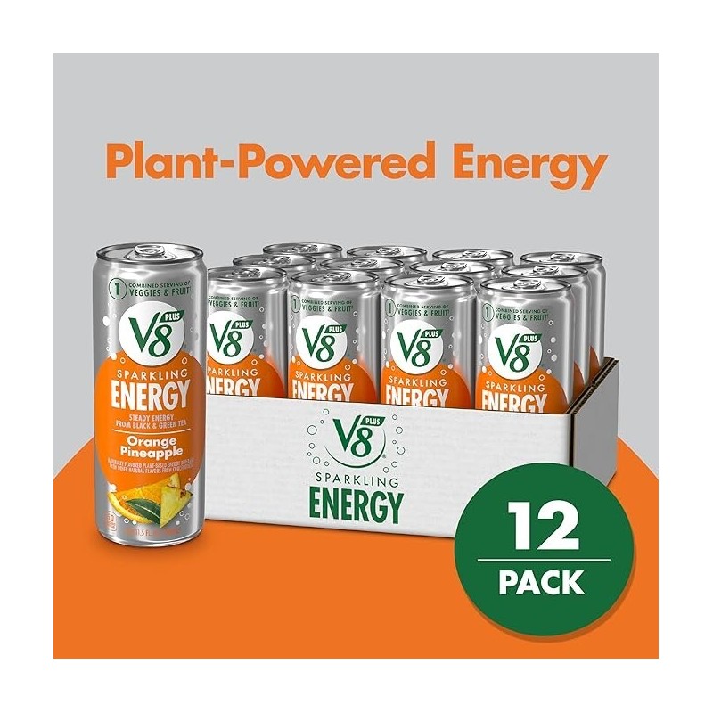 V8 +SPARKLING ENERGY Orange Pineapple Energy Drink, Made with Real
