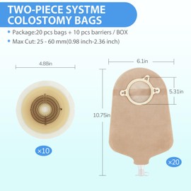 30 PCS Urostomy Bag Ostomy Supplies, 2 Piece Urostomy Supplies for Colostomy Ileostomy Stoma Care, Max Cut 45mm (20 X Colostomy Bags+ 10 X Skin Barrier）