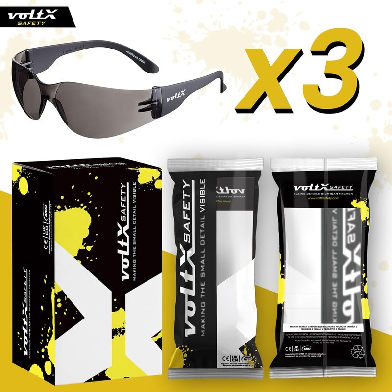 3 x voltX ‘GRAFTER’ Lightweight Industrial Safety Glasses, UKCA &