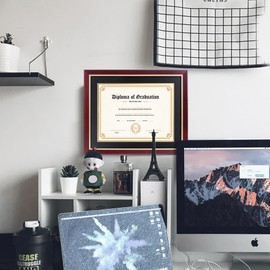 FramePro 11x14 Diploma Frame with Black over Gold Mat, 14x17 Certificate Frame, Real Wood with Gold Trim, Mahogany Frame with Arcylic